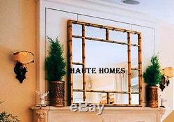 Designer NEW LARGE 40 BAMBOO GOLD SQUARE CHINOISERIE ASIAN Wall Vanity Mirror