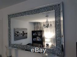 Diamond Crush Crystal Large Sparkly Silver Wall Mirror 120X80cm
