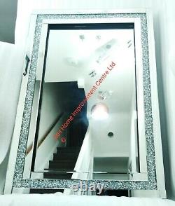 Diamond Crush Crystal Large Sparkly Silver Wall Mirror 120X80cm Hallway FLAWED