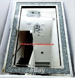 Diamond Crush Crystal Large Sparkly Silver Wall Mirror 120X80cm Living Room