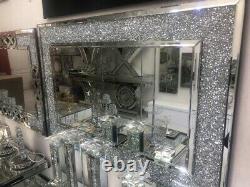 Diamond Crush Crystal Large Sparkly Silver Wall Mirror 120X80cm Living Room