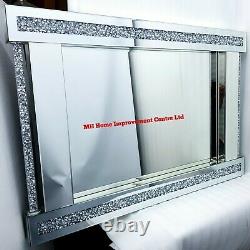 Diamond Crush Crystal Large Wall Mirror New Tube Design 120x80cm Sparkly Silver