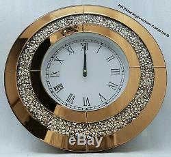 Diamond Crush Round Wall Clock Bronze Brown Mirrored Sparkly Large 50x50cm