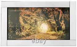 EXTRA LARGE Wall Picture In Mirrored Frame Autumn Woodland Forest 3D Glitter Art