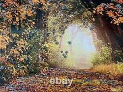 EXTRA LARGE Wall Picture In Mirrored Frame Autumn Woodland Forest 3D Glitter Art