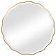 Elegant Large 42 in Round Ruffled Wall Mirror Gold Wood Frame Scalloped Edge