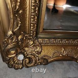 Elegant Ornate Carved GOLD BAROQUE GILT Wood Wall Mirror Beveled 1800's LARGE