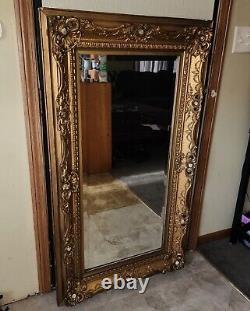 Elegant Ornate Carved GOLD BAROQUE GILT Wood Wall Mirror Beveled 1800's LARGE