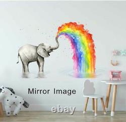 Elephant Rainbow Wall Art Stickers Removable Nursery Decal Kids Decor Mural Gift