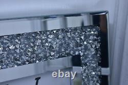 Ex Large square crushed jewel mirror wall clock roman diamante 60cm black hands