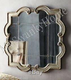 Extra Large 36 Ornate Silver Square Wall Mirror QUATREFOIL Neiman Marcus Vanity