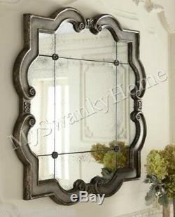 Extra Large 36 Ornate Silver Square Wall Mirror QUATREFOIL Neiman Marcus Vanity