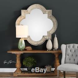 Extra Large 54 Quatrefoil Square Wall Mirror Oversize Antique Style Ivory