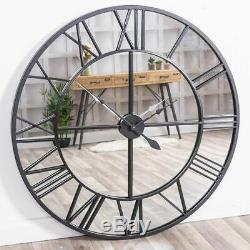 Extra Large Black Clock Mirrored Wall Mounted Huge Metal Hallway Kitchen Home