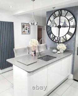 Extra Large Black Clock Wall Mounted Mirrored Metal Glass Hallway Kitchen 120cm