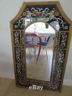 Extra Large Peruvian Wall Mirror Painted Glass 40-1/2 by 24