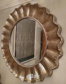 Extra Large Wall Mirror Champagne Gold & Silver Ripple Design 80cm Diameter