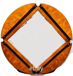 Extra Large Wall Mirror Vintage Art Deco Wood Frame 48 in Round Geometric Heavy
