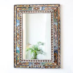 Extra Large mirror wall decor, Peruvian Painted glass wall mirror living room