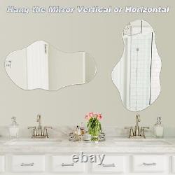 FUNGLIJIE Irregular Wall Mirror, Large 43x24 Asymmetrical Shaped Frameless