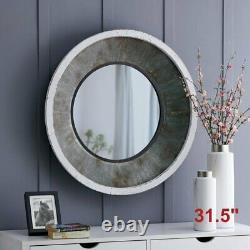 Farmhouse Rustic Accent Mirror Large Round Wall Decor Distressed Vanity Bathroom