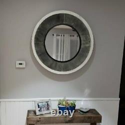Farmhouse Rustic Accent Mirror Large Round Wall Decor Distressed Vanity Bathroom