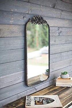 First of a Kind Large Decor Distressed Rustic Wall Mirror with Flower Detail