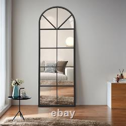 Floor Full Length Mirror, Black Arched-Top Mirror Full Length, Large Window Pane