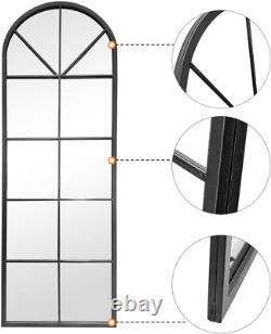 Floor Full Length Mirror, Black Arched-Top Mirror Full Length, Large Window Pane