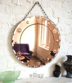 Frameless Antique Copper Art Deco Wall Mirror 1920s Vintage Extra Large Bevelled