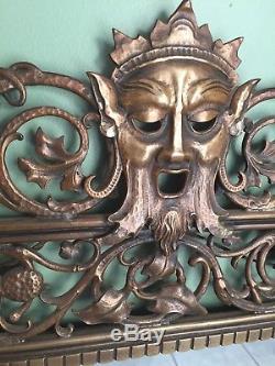 French Art Nouveau Gothic Grotesque Gilded Bronze Brass LARGE 40 Wall Mirror