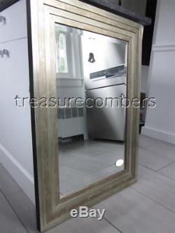 French Chic Silver Champagne Beveled Wood Wall Mirror Large 36