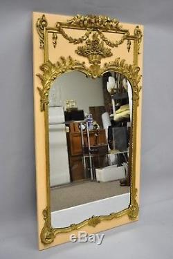 French Louis XV Style Large Gilt Wood Trumeau Wall Mirror Peach & Gold 64 x 36