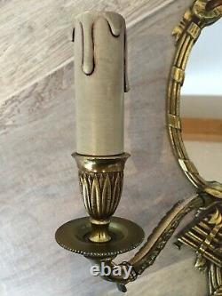 French Rococo Style Ormolu Mirror Double Light Wall Sconce vintage chateau