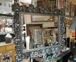 French Traditional Ornate Silver Large Wall Mirror Bevelled Floral 128x120cm
