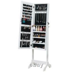 Full Length Large Mirror Jewelry Cabinet Armoire Storage Organizer 61.4H White