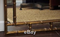 Gilt Faux Bamboo Hollywood Regency Large Wall Mirror-Mid Century Gold Bamboo