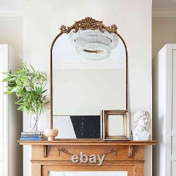 Gold Antique Mirror for Wall, 19X30 Inch Large Brass Arched Mirror Decorative Vi