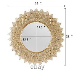 Gold Leaves Metal Decorative Wall Mirror, Large Round Living Room Iron Metal M