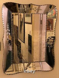 Gorgeous Antique Venetian Wall Mirror. Scallop Edge. Large French Etched Vin