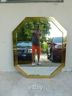 Gorgeous Large 70's Mastercraft Style Stepped Solid Brass Octagonal Mirror P