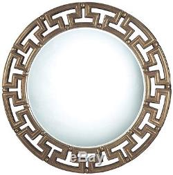 Greek Key Tuscan Gold Silver Modern Round Designer Wall Mirror Large 41