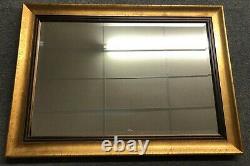 HEAVY Large Modern 42 X 30 Rustic Gold Framed Beveled Hanging Wall Mirror