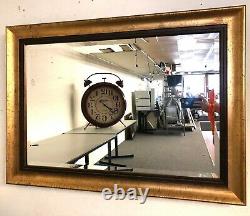 HEAVY Large Modern 42 X 30 Rustic Gold Framed Beveled Hanging Wall Mirror
