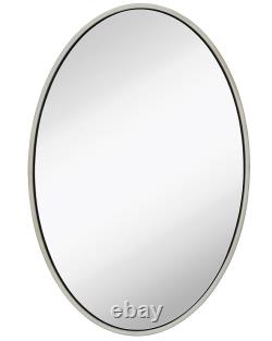 Hamilton Hills Clean Large Modern Oval Silver Leaf Frame Wall Mirror 24 x 36