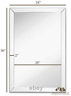 Hamilton Hills Large Flat Framed Wall Mirror with 2 Inch Edge Beveled Mirror