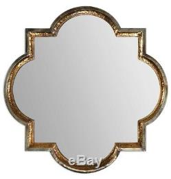 Hammered Metal Two Tone Modern Accent Wall Mirror Lourosa Large Gold Silver 40