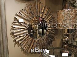 Hand Hammered Metal Gold Round Sunburst Wall Mirror Large 43