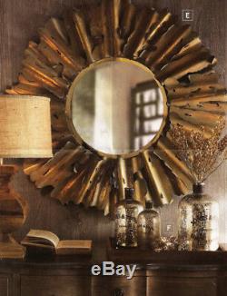 Hand Hammered Metal Gold Round Sunburst Wall Mirror Large 43