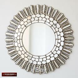 Handmade Silver Sunburst RoomDecor Wood Large Decorative Round wall Mirror 31.5
